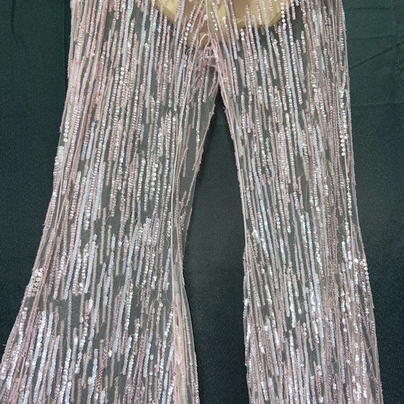 Amen Black Label Pink Sequin Tulle Flare Pants 38 - Picture 6 of 8